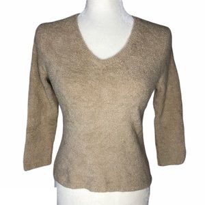Shu Shu Tan/Beige Form Fitting Soft Fuzzy Sweater